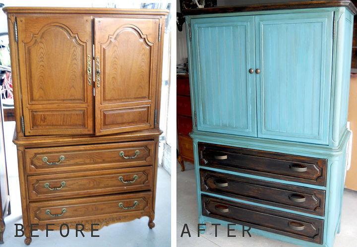 old entertainment center transformed, painted furniture