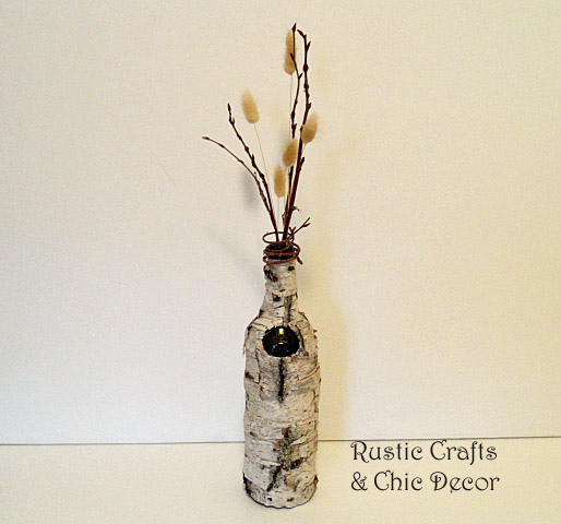 birch bark wine bottle vase, crafts, repurposing upcycling