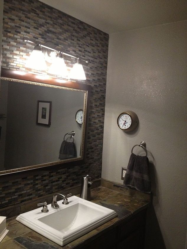 mosaic tile wall, bathroom ideas, painting, tiling, wall decor, Mirror hung