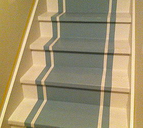 stairway to heaven we removed our old stained carpet and updated with paint pattern, home decor, painting, stairs, Stairs with stripes in SW 6213 Halcyon Green and 7035 Aesthetic White