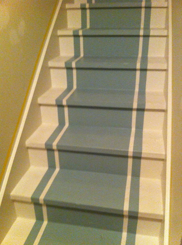 stairway to heaven we removed our old stained carpet and updated with paint pattern, home decor, painting, stairs, Stairs with stripes in SW 6213 Halcyon Green and 7035 Aesthetic White