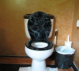 the master bathroom, bathroom ideas, countertops, flooring, painting, tile flooring, tiling, Same black marble faux finish on toilette seat