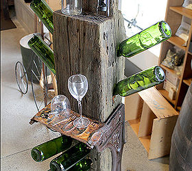 salvaged industrial wine caddy, painted furniture, woodworking projects, The final product A tad heavy but when it comes to making sure it s stable for the weight of the bottles the legs and weight of the piece itself are perfect