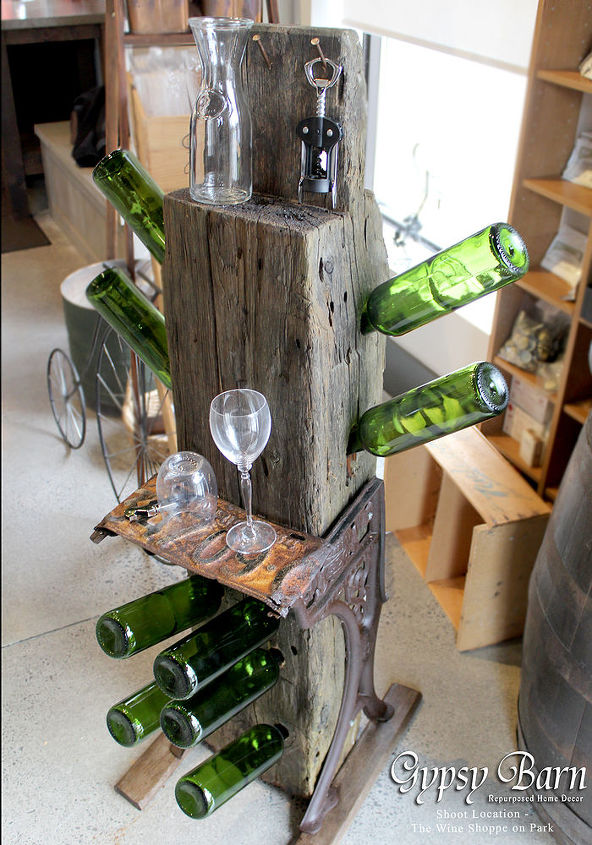 salvaged industrial wine caddy, painted furniture, woodworking projects, The final product A tad heavy but when it comes to making sure it s stable for the weight of the bottles the legs and weight of the piece itself are perfect