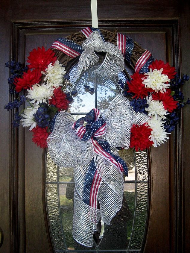 a patriotic porch, curb appeal, patriotic decor ideas, porches, seasonal holiday decor, wreaths, Patriotic wreath