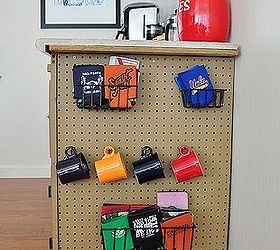 repurposed cabinet for coffee bar and storage, kitchen cabinets, painted furniture, Added peg board for extra storage