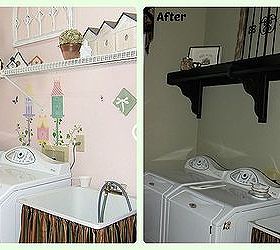 updated laundry room, foyer, home decor, laundry rooms, painting, shelving ideas, Before and After of our laundry room update