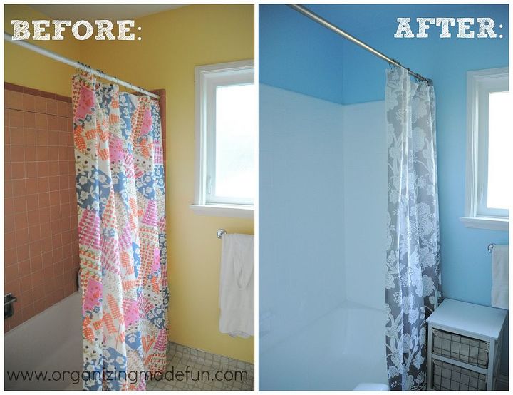 before and after of kids bathroom, bathroom ideas, countertops, home decor, Before and after of shower area