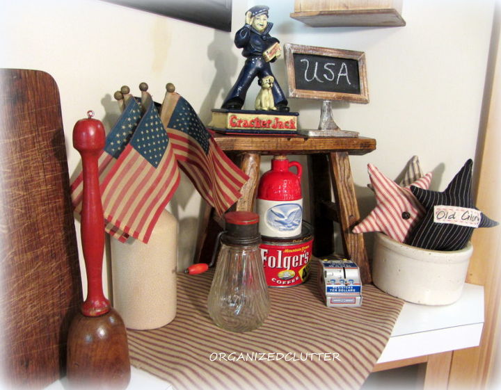patriotic kitchen vignette, patriotic decor ideas, repurposing upcycling, seasonal holiday d cor