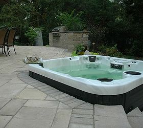 spa hot tub basics for the uninitiated, landscape, outdoor living, pool designs, spas, Hot Tub Patio A hot tub can be set into a patio for a built in look while allowing the hot tub s plumbing to be easily accessible