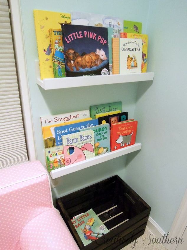bookshelves for children s reading nook, storage ideas, Our daughter loves this space so far Books display so that she can see and reach them easily