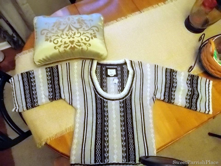 goodwill sweater turned pillow, crafts, repurposing upcycling, The Sweater and the pillow