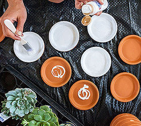 how to add a simple and trendy pop of green to any room, crafts, flowers, gardening, home decor, succulents, Painting the terra cotta pots plates is a total cinch I did 18 pieces in under an hour