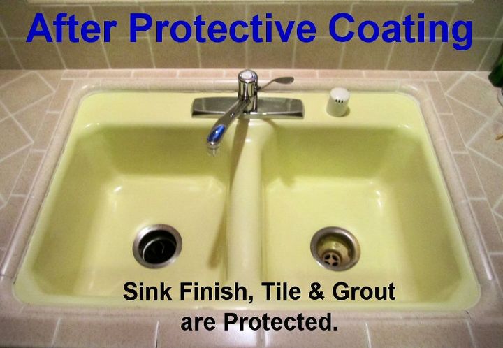 removing kitchen sink stains preventing them from coming back, After Protective Coating The sink tile grout were spray coated with Self Cleen ST3 Self Cleaning Coating They are now protected against staining and are resistant to bacteria mold mildew