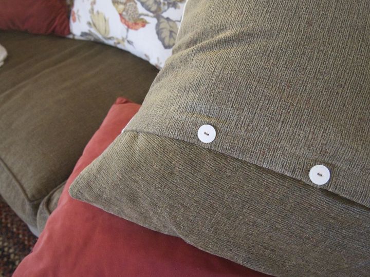 easy diy save for a tired old sofa, painted furniture, reupholster, A view of the cushion backs