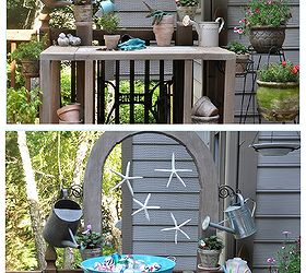 diy potting bench serving table, diy, flowers, gardening, outdoor furniture, outdoor living, painted furniture, This was my kind of project Quick Repurposing Double Duty Thanks for having a look my friends xo