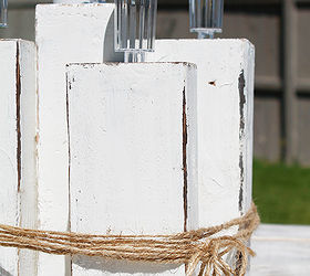 turn solar lights into an outdoor table centerpiece, outdoor living, repurposing upcycling, Placing the lights in a block of wood added the pop I was after and the much needed light