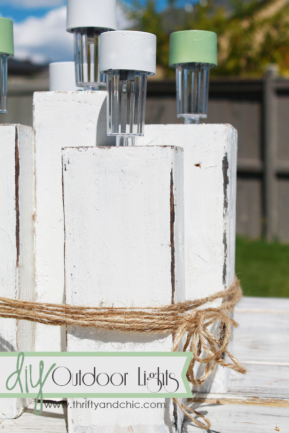 turn solar lights into an outdoor table centerpiece, outdoor living, repurposing upcycling, Placing the lights in a block of wood added the pop I was after and the much needed light