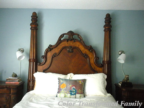 master bedroom, bedroom ideas, Head wall of bed with lights over each night stand for symmetry