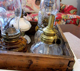 decorating with collections oil lamps, home decor, Small oil lamps in a vintage wooden box