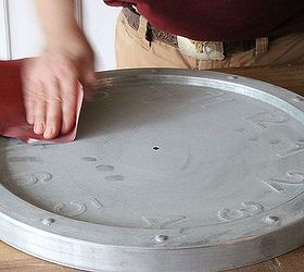 aging a galvanized clock, crafts, Lightly sand the surface to remove the protective coating