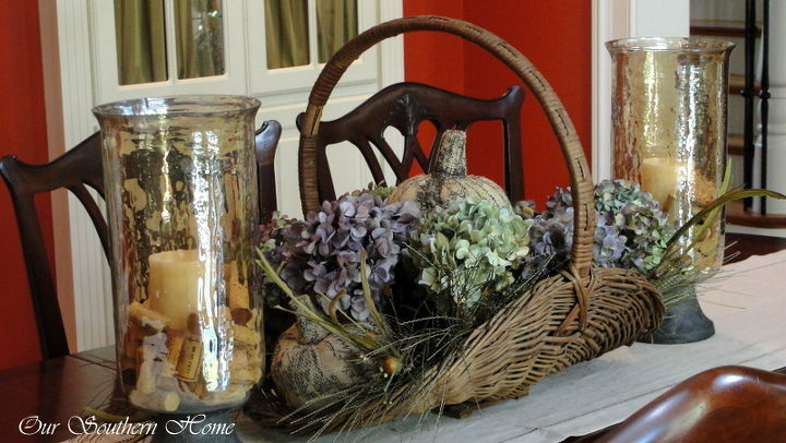 excurso de outono em casa do sul, Cesta de brech usada com hort nsias secas ab boras de estopa e decora es de outono da loja de artesanato