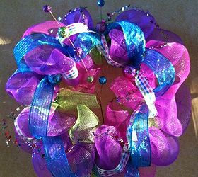 spring deco mesh wreaths, crafts, seasonal holiday decor, wreaths, 1st Wreath I made I used a bigger straw wreath This wreath comes out really big I think I like using the smaller wreath