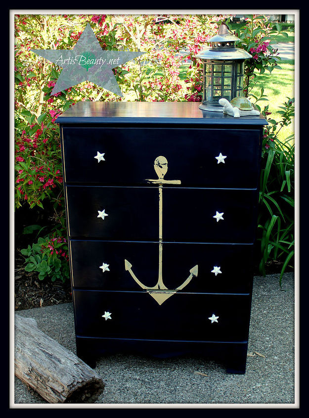 vintage anchor nautical coastal dresser makeover, painted furniture