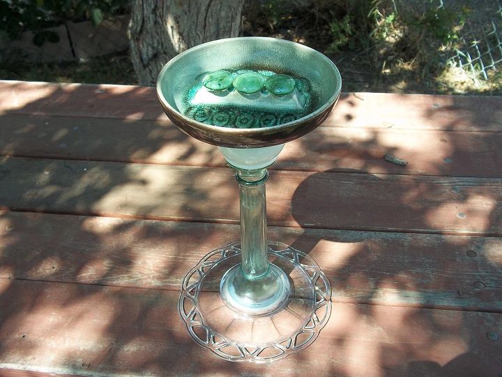 upcycled glass projects, repurposing upcycling, Bird Feeder made from old ashtray