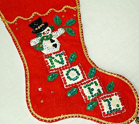 vintage and retro christmas decor, christmas decorations, seasonal holiday decor, Red felt and sequined NOEL Christmas stocking