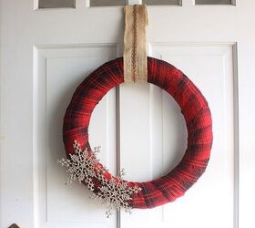 woodsy glam christmas home tour, christmas decorations, seasonal holiday decor, wreaths, This is the front door wreath that I made with a thrift store skirt and two gold snowflakes SO easy