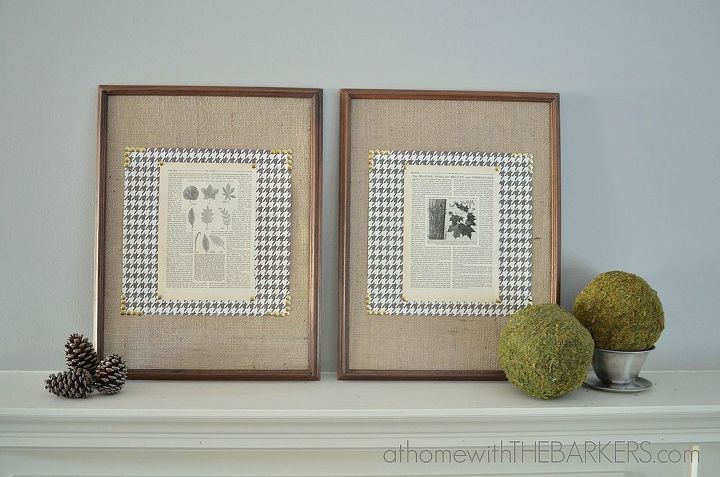 framed burlap and book pages, crafts, repurposing upcycling, seasonal holiday decor, Finished Fall Mantel Art