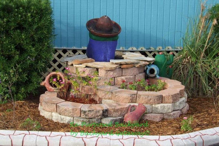 re purposed backyard, gardening, repurposing upcycling, Sleeping man birdfeeder turned water feature