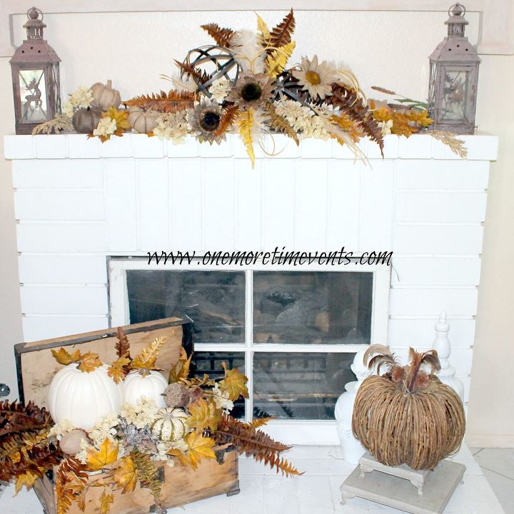 rustic fall mantel and antique carpenters tool box, repurposing upcycling, seasonal holiday d cor, Decorating with burlap and rustic items creating a Fall Mantel in all naturals