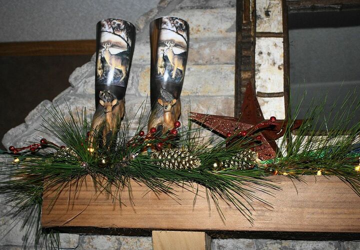 diy rustic christmas mantel, christmas decorations, seasonal holiday decor
