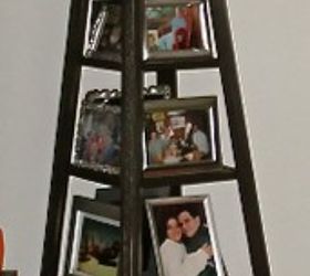 lazy susan photo tower, diy, home decor, woodworking projects, Lazy Susan Photo Tower I made to corral family photos The base has a lazy susan built into it so the entire tower turns The frames are all silver with black felt backs