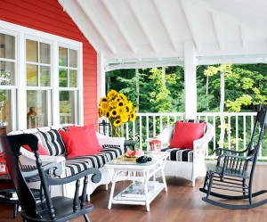 be bold and decorate a room in red to add warmth and coziness this fall, home decor, Outdoor Porch with RED accents