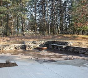 stone wall and patio with fire pit, outdoor living, patio, Natural stone wall and patio with fire pit Ypsilanti MI A picture just before a very excited homeowner lit the first fire