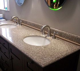 bathroom remodel, bathroom ideas, diy, home decor, New sinks with espresso cabinet and granite