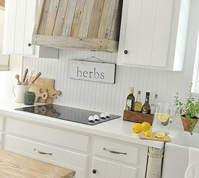 white countertops, countertops, home decor, kitchen design, kitchen island, Custom reclaimed wood vent hood