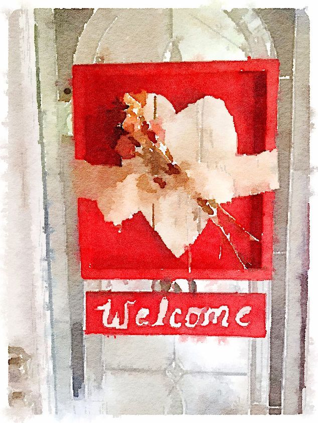 valentine s day welcome sign wood scraps, crafts, seasonal holiday decor, valentines day ideas, woodworking projects, In watercolor with an iPhone iPad app I love called Waterlogue