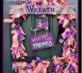 make a halloween fabric wreath, crafts, halloween decorations, repurposing upcycling, seasonal holiday decor, wreaths, Finished Halloween Wreath