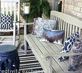 front porch revamp how to spray paint outdoor furniture, curb appeal, outdoor furniture, outdoor living, painted furniture, porches, Pretty outdoor pillows and neutral painted furniture helped to update and freshen up my porch