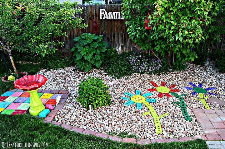 recycled bricks from an old fireplace turned into colorful yard art, landscape, outdoor living, repurposing upcycling