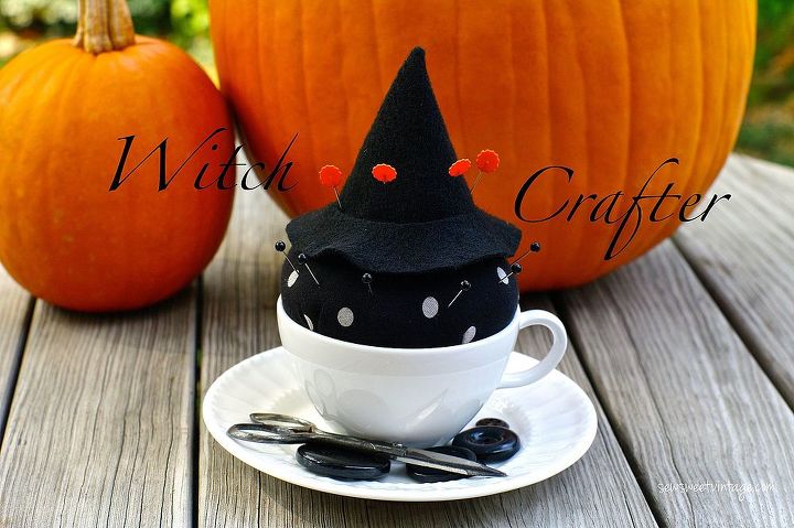 diy witch pin cushion, crafts, seasonal holiday decor, DIY tea cup pin cushion by Sew Sweet Vintage will add magic to your sewing table
