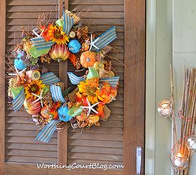 a beachy fall porch, porches, seasonal holiday decor, wreaths, Beachy fall wreath