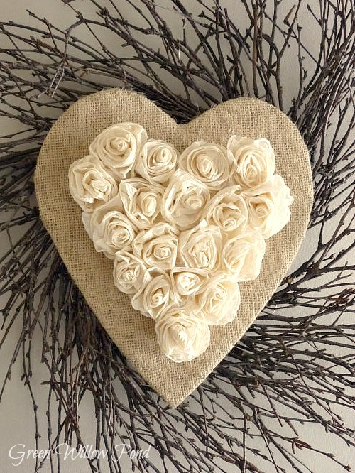 tutorial for rustic heart wreath, crafts, wreaths, Rustic Heart Wreath with Roses Burlap and Twig Wreath