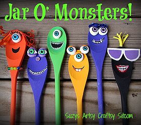jar o monsters halloween decor, crafts, Jar O Monsters made from wooden spoons and a recycled jar