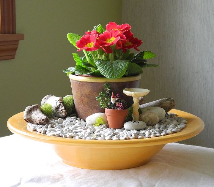 fast easy indoor miniature garden ideas for the black thumb, crafts, gardening, home decor, Turn a cache pot and a bowl into something green and growing