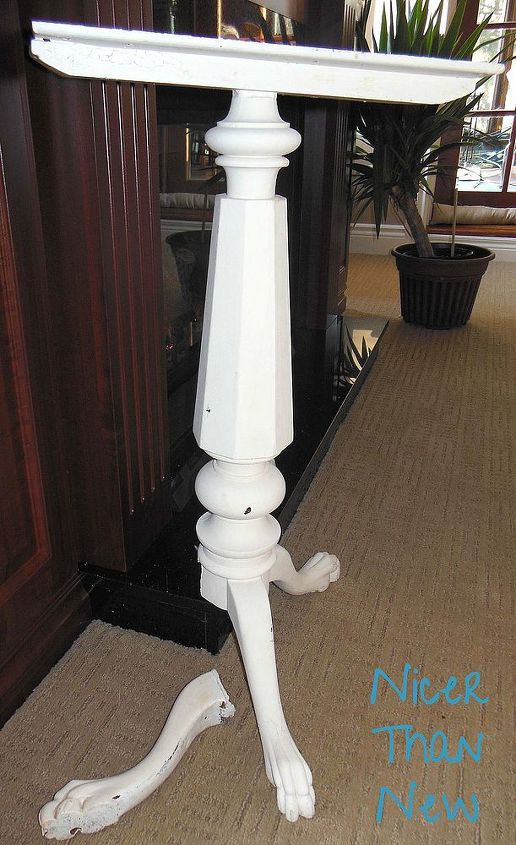 q ideas for re using damaged pedestal and claw legs, chalk paint, painted furniture, repurposing upcycling, The pedestal is solid